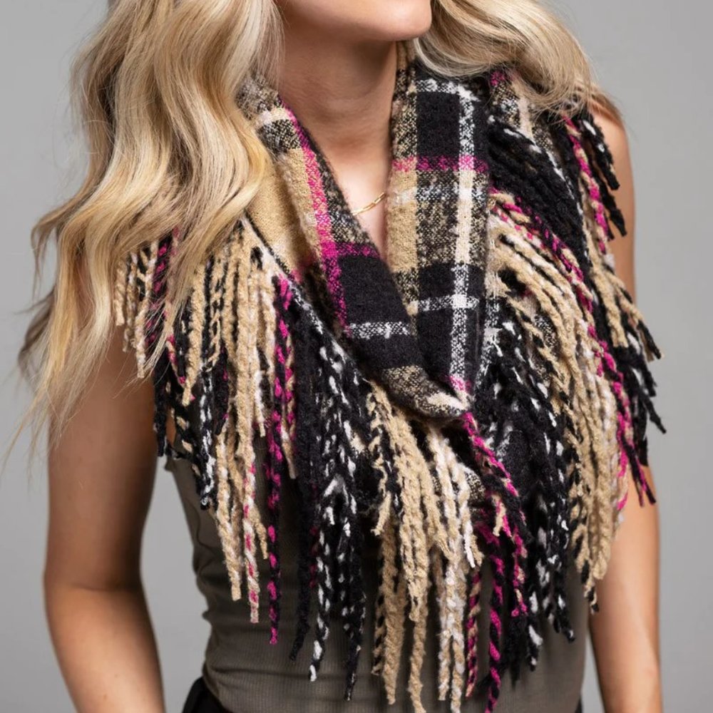 Zoe Plaid Tassel Infinity Scarf